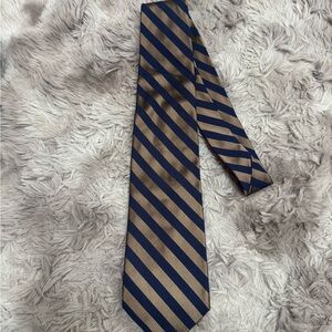 Brooks Brothers Tie Gold & Blue Stripes  100% Silk Mens Necktie 56”